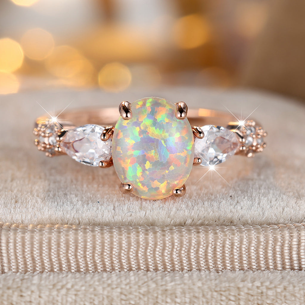 Damen Ring mit schimmerndem Opal und funkelnden Zirkonia-Elementen Shop Nory