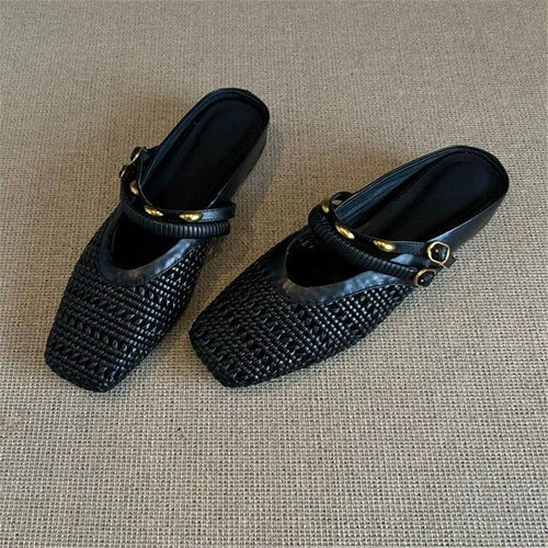 Damen Geflochtene Mule-Slipper mit quadratischer Zehenpartie und doppelt verstellbarem Riemen Shop Nory