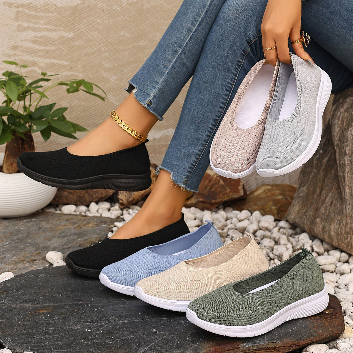 Damen Elastische Slip-On Sneakers mit Komfortsohle