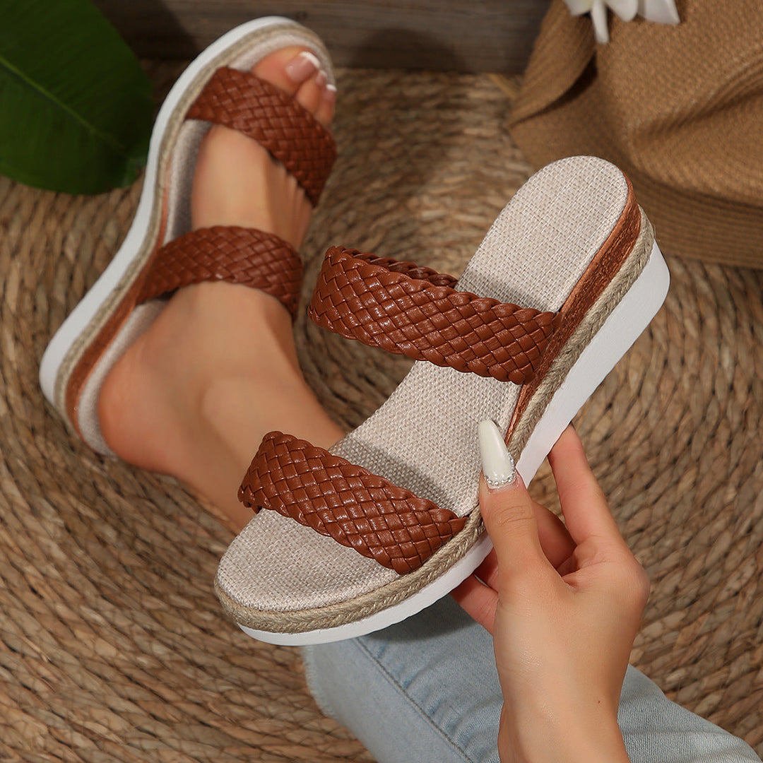 Damen Wedge-Sandaletten mit geflochtenem Riemen und komfortablem Fußbett