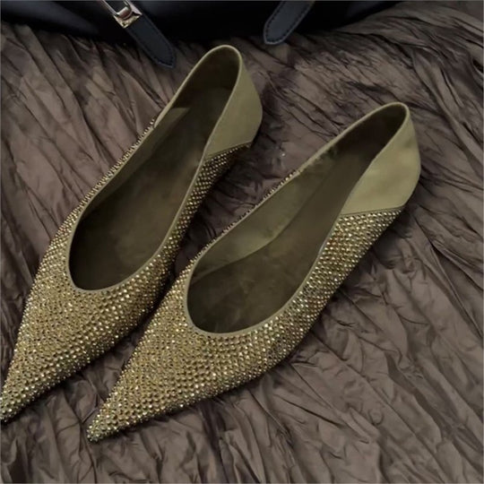 Damen Elegante spitz zulaufende Slipper mit Kristallbesatz und gepolstertem Komfortfußbett Shop Nory