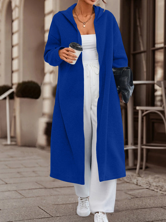 Damen Langer Oversize Kapuzenmantel mit offener Front und weichem Fleece Shop Nory
