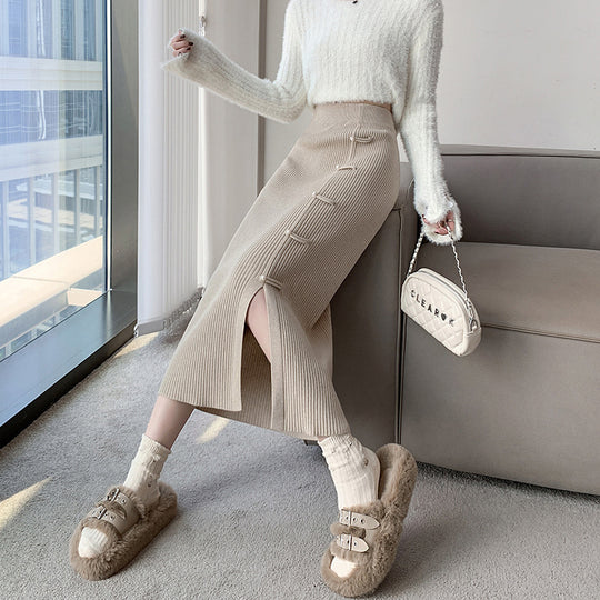Damen Eleganter und raffinierter Strickrock mit Seitenschlitz Shop Nory