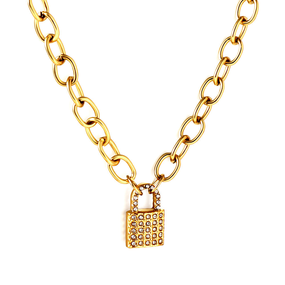 Damen Halskette mit luxuriösem Schloss-Anhänger aus goldplattiertem Edelstahl Shop Nory