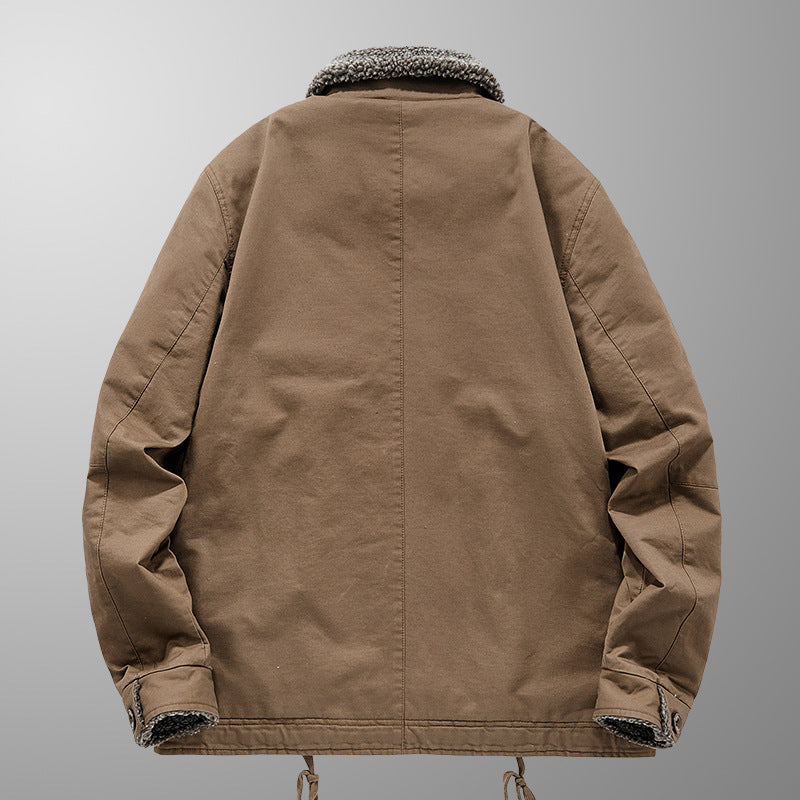 Herren gefütterte Canvas-Arbeitsjacke mit Sherpa‑Innenfutter und Hemdkragen Shop Nory