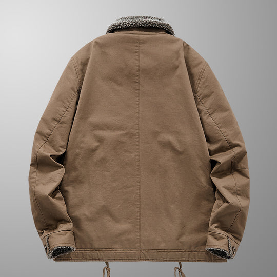 Herren gefütterte Canvas-Arbeitsjacke mit Sherpa‑Innenfutter und Hemdkragen Shop Nory
