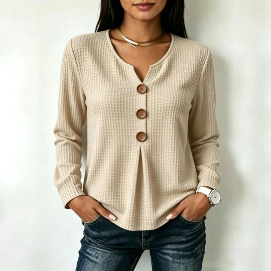Damen Modisches Langarmshirt mit Knopfdetails Shop Nory
