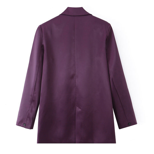 Damen Doppelreihiger Satin-Blazer mit spitzem Revers und Pattentaschen Shop Nory