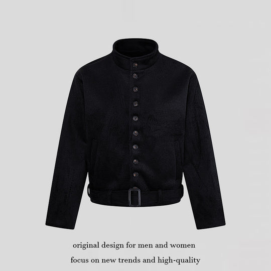 Herren Kurze Wollmix‑Jacke mit Stehkragen, durchgehender Knopfleiste und Taillengürtel Shop Nory