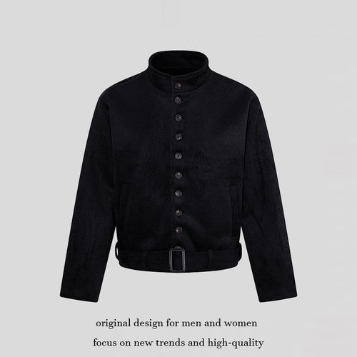 Herren Kurze Wollmix‑Jacke mit Stehkragen, durchgehender Knopfleiste und Taillengürtel Shop Nory