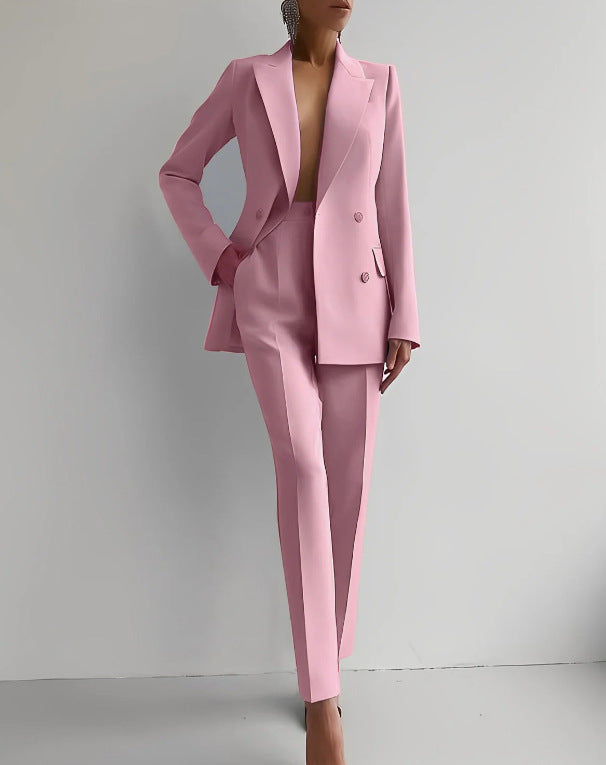 Damen elegantes Zweiteiler-Anzug-Set mit tailliertem Blazer und schmalen Hosen