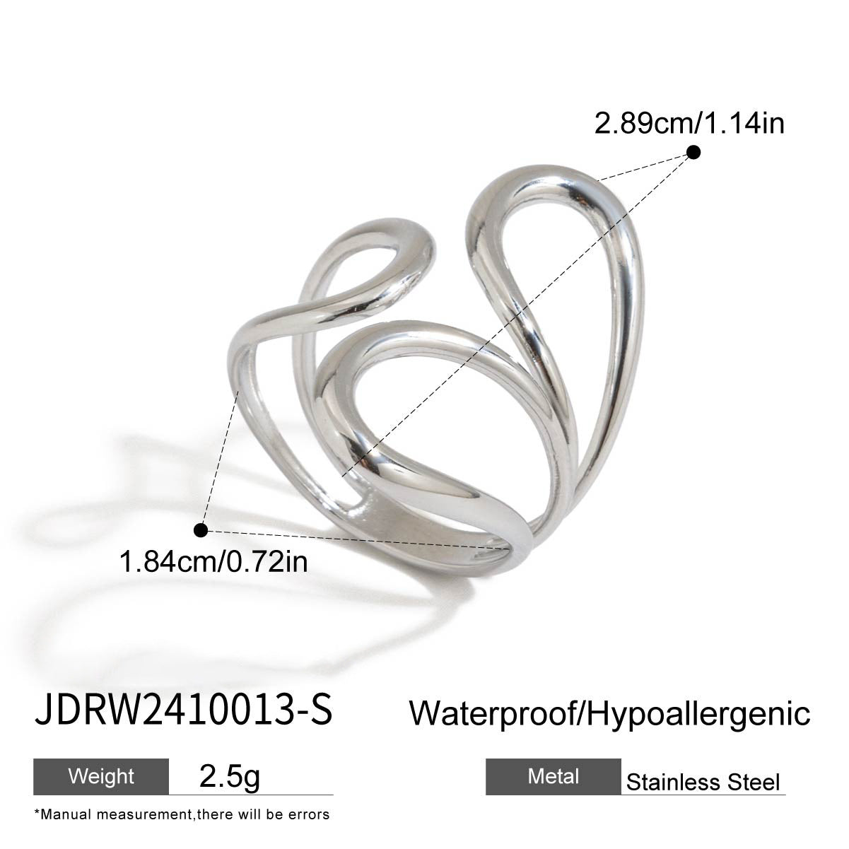 Damen Offener Ring mit elegantem Wellen-Design aus hypoallergenem Edelstahl Shop Nory