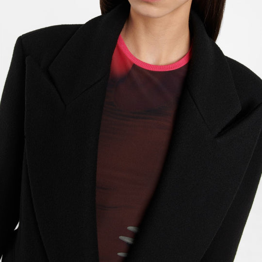 Damen Bodenlanger Longline Einreiher Wollmix-Mantel mit markanter Schulterpartie Shop Nory