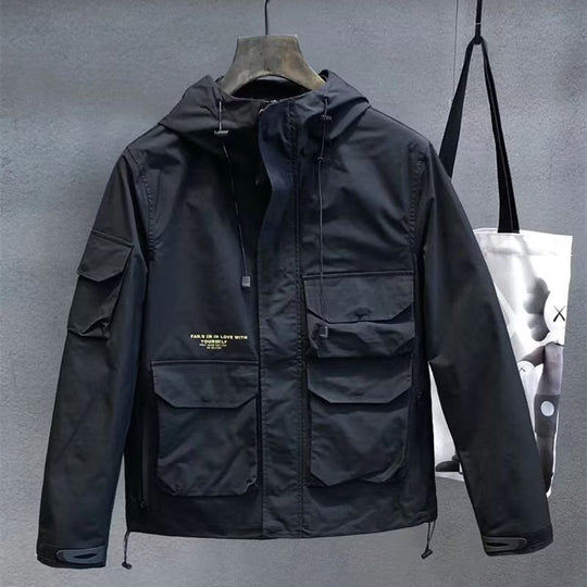 Herren Utility-Outdoorjacke mit Kapuze, Mehrfach-Taschenfront und verstellbarem Saum Shop Nory