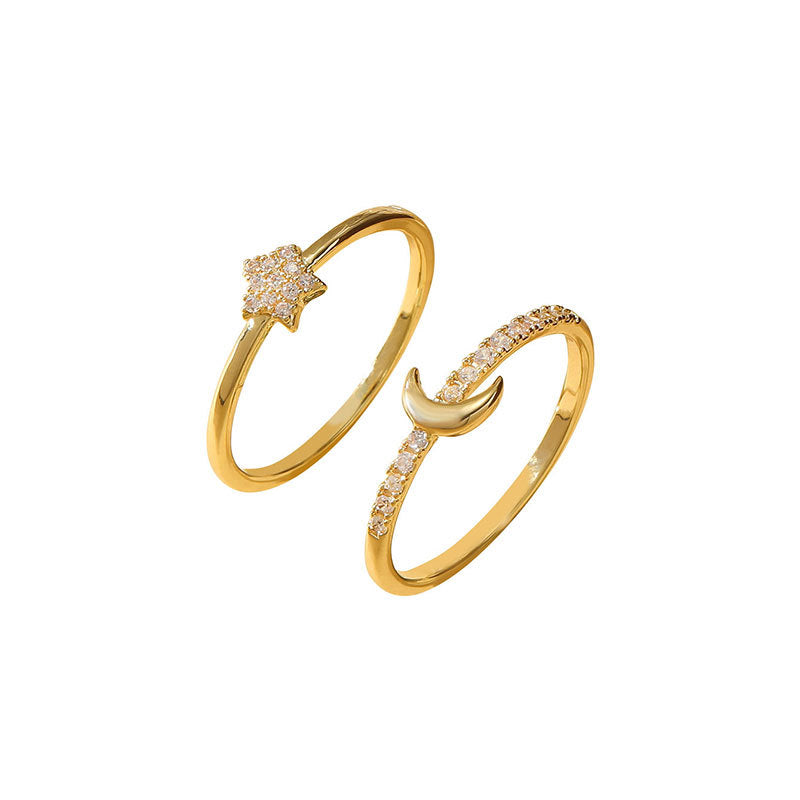 Damen Ring Set mit funkelndem Stern und mondförmigen Design Shop Nory