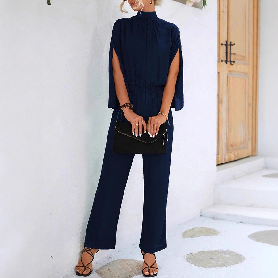 Damen eleganter Jumpsuit mit weitem Bein und Chiffon-Ärmeln Shopnory