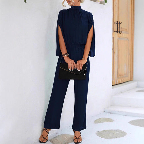 Damen eleganter Jumpsuit mit weitem Bein und Chiffon-Ärmeln Shopnory