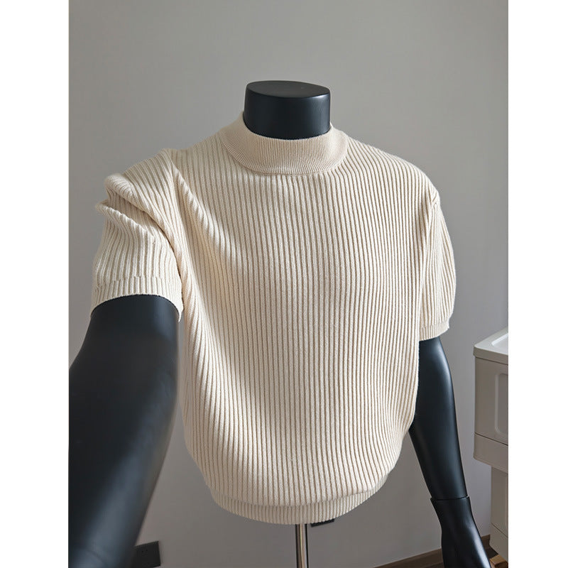 Herren kurzärmeliges Rippstrick-Shirt mit Stehkragen und schmaler Passform Shop Nory