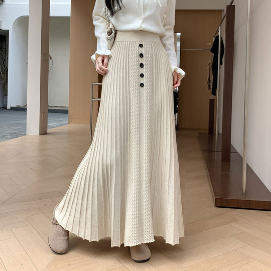Damen Eleganter Plissee-Maxirock mit Knopfdetails Shop Nory