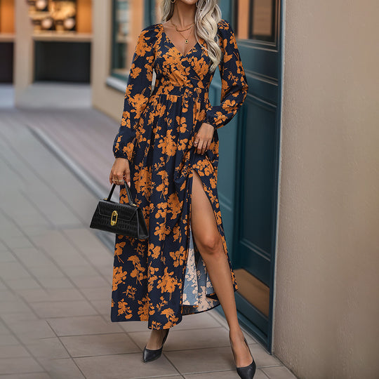 Damen Florales Maxikleid mit Wickel‑Dekolleté, Smock‑Taillenband und hohem Seitenschlitz Shop Nory