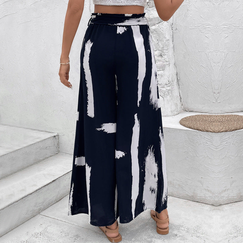 Damen Palazzo-Hose mit Paperbag-Bund, weitem Bein und Bindegürtel Shop Nory