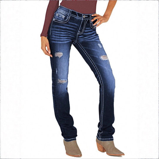 Damen Sculpting‑Straight‑Denim mit kontrastierender Nahtführung und Destroyed‑Details Shop Nory