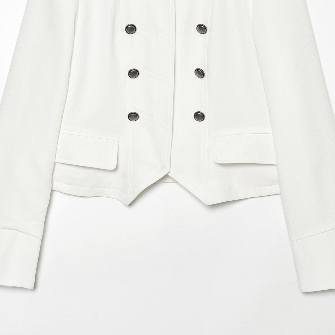 Damen Kurze militärisch-inspirierte Doppelreihige Jacke mit Stehkragen und Pattentaschen Shop Nory