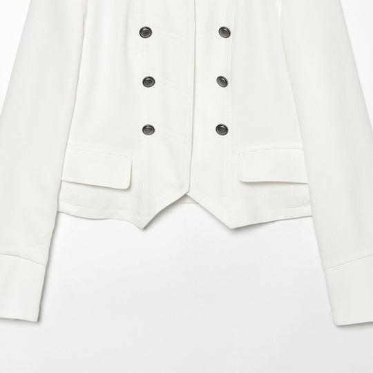 Damen Kurze militärisch-inspirierte Doppelreihige Jacke mit Stehkragen und Pattentaschen Shop Nory