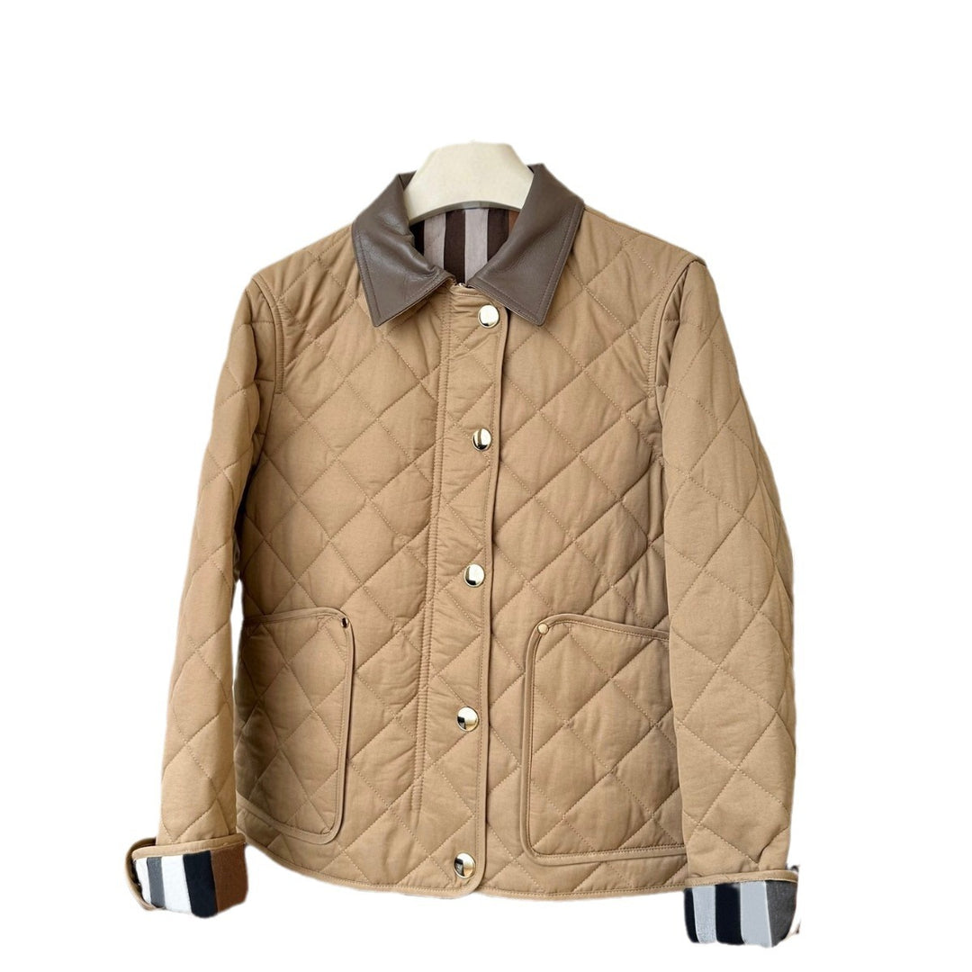 Damen Modische Steppjacke mit eleganter Lederkragen Shop Nory