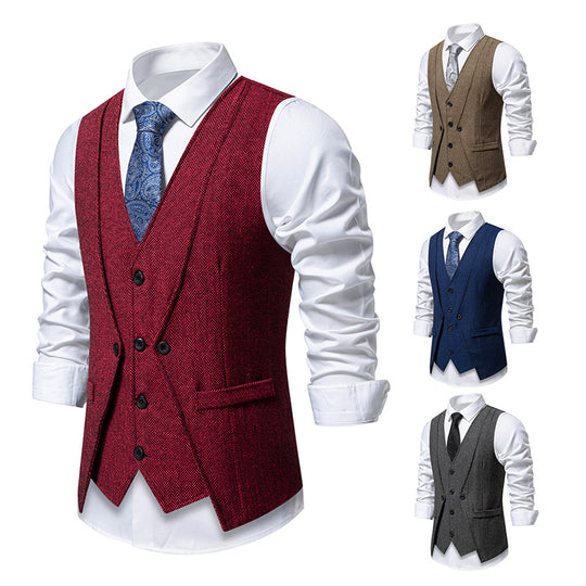 Herren Elegante Fischgräten-Tweedweste mit doppelreihiger Knopfleiste und Pattentaschen Shop Nory