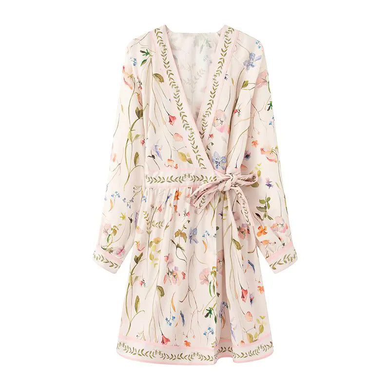 Damen Kimono-Robe mit floralem Muster und Taillengürtel