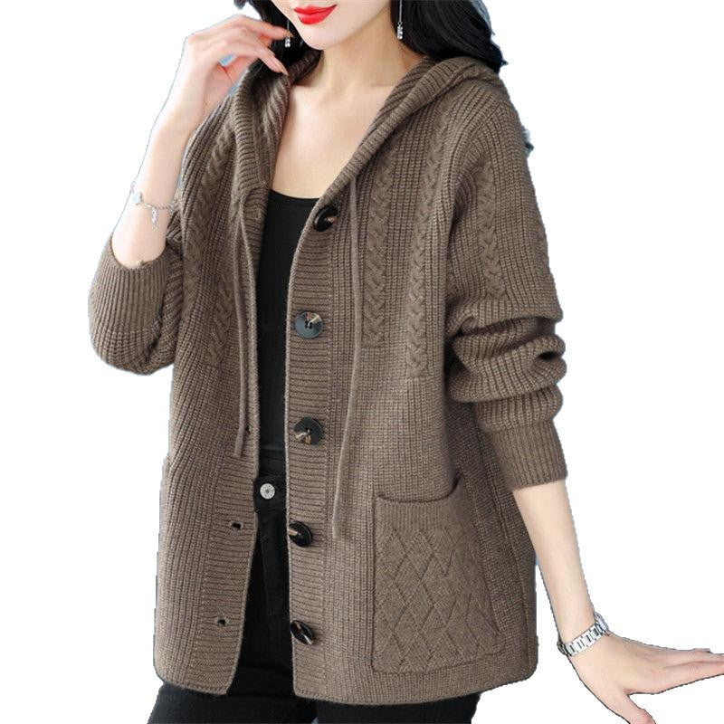 Damen Strickjacke mit Kapuze und Zopfmuster Shop Nory