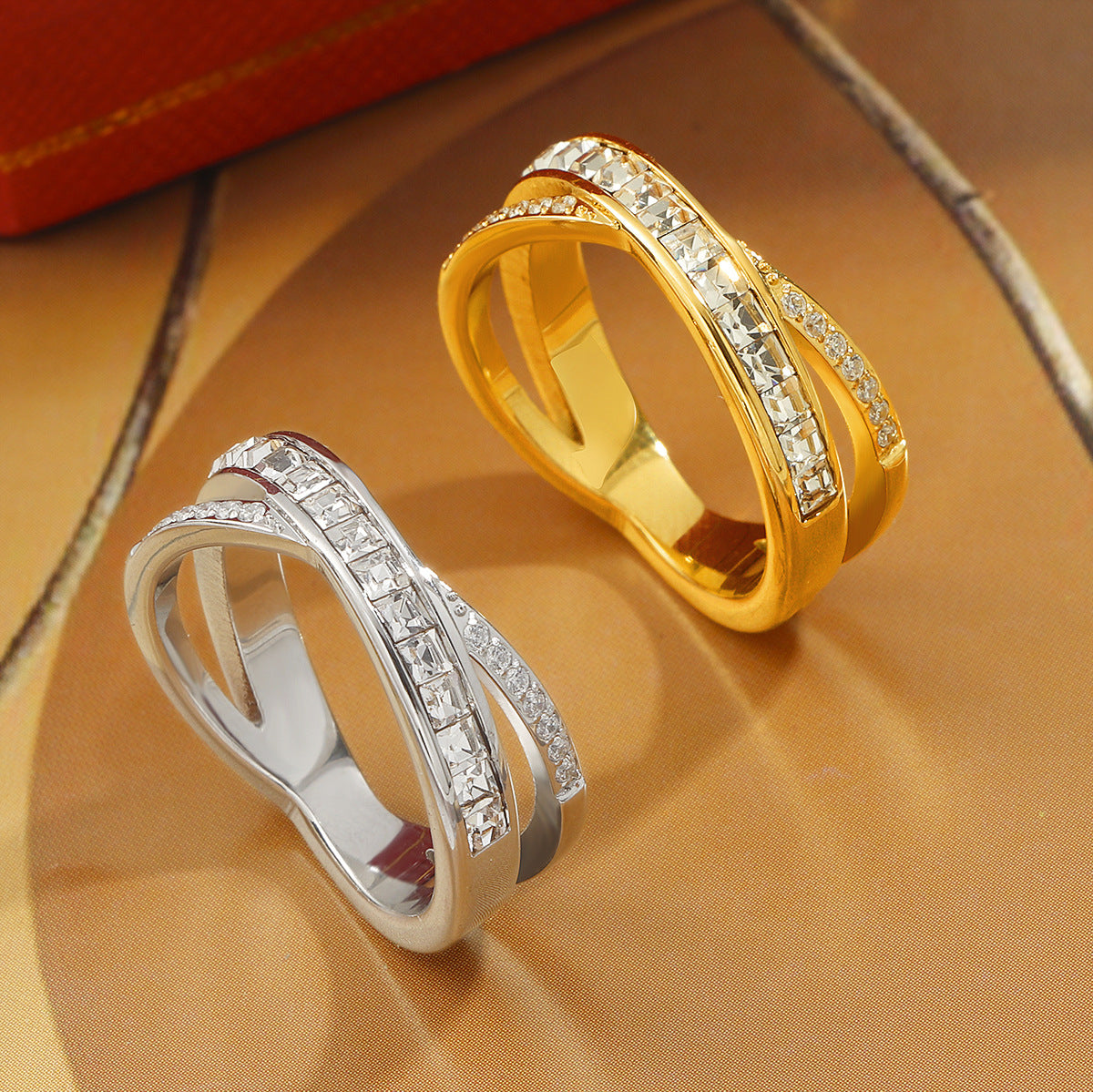 Damen Glitzernder Ring mit modernem Wellen-Design Shop Nory