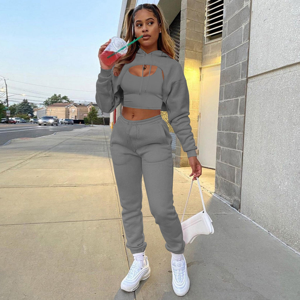 Damen Sportlicher Zweiteiler mit cropped Hoodie und bequemen Jogginghosen