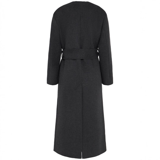 Damen Langer Wollmantel mit Bindegürtel und V-Ausschnitt Shop Nory
