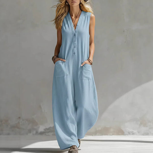 Damen Jumpsuit mit tiefem V-Ausschnitt und praktischen Taschen