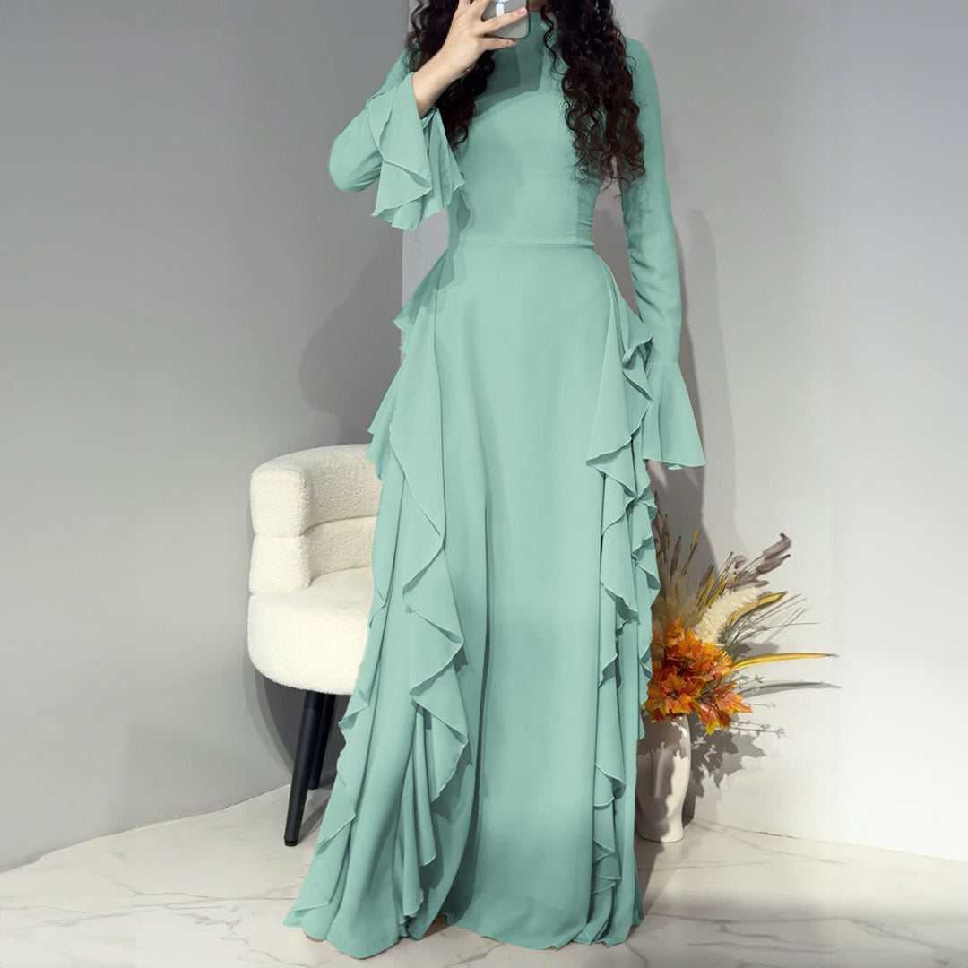 Damen nan Maxikleid mit Volantbesatz, taillierter Empire‑Silhouette und langen Glockenärmeln Shop Nory