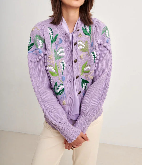 Damen Eleganter Strickpullover mit floralen Stickereien