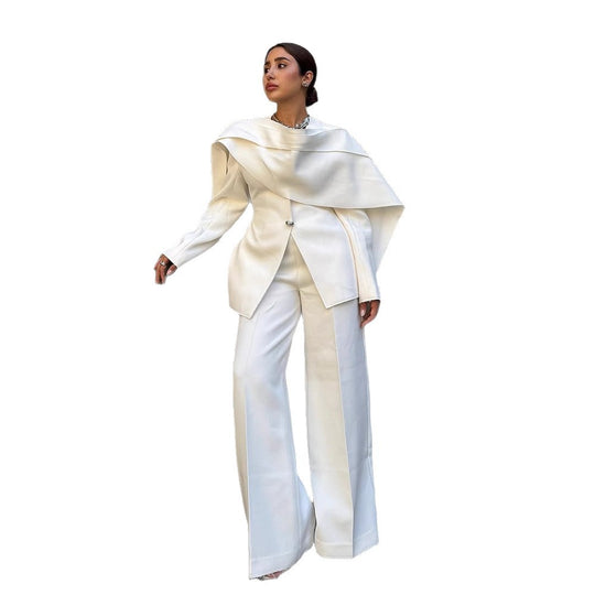 Damen Taillierter Blazer mit überlappendem Cape-Kragen Shop Nory