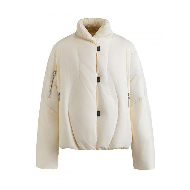 Unisex Kurz geschnittene Steppjacke mit hohem Kragen, Kapuze und Reißverschlüssen Shop Nory