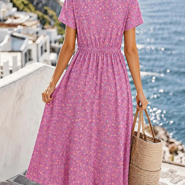 Damen Midikleid mit floralem Alloverprint, Tunnelzugtaillenband und Knopfleiste Shop Nory