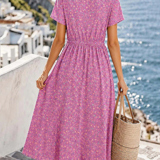 Damen Midikleid mit floralem Alloverprint, Tunnelzugtaillenband und Knopfleiste Shop Nory