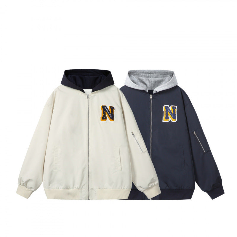 Herren College-Bomberjacke im Oversize-Stil mit Kapuzen-Einsatz und Logo-Patch Shop Nory