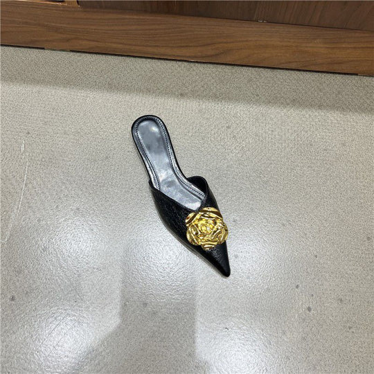 Damen Spitz zulaufende Mule-Slipper mit dekorativer Blütenapplikation und gepolsterter Innensohle Shop Nory