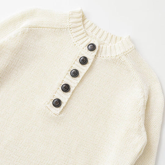 Damen Grobstrick Henley-Pullover mit Holzknöpfen und Rippbündchen Shop Nory