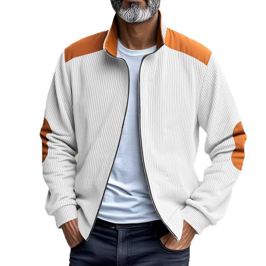 Herren Sportliche Zip-Jacke mit Rippenstruktur und Kontrastärmel