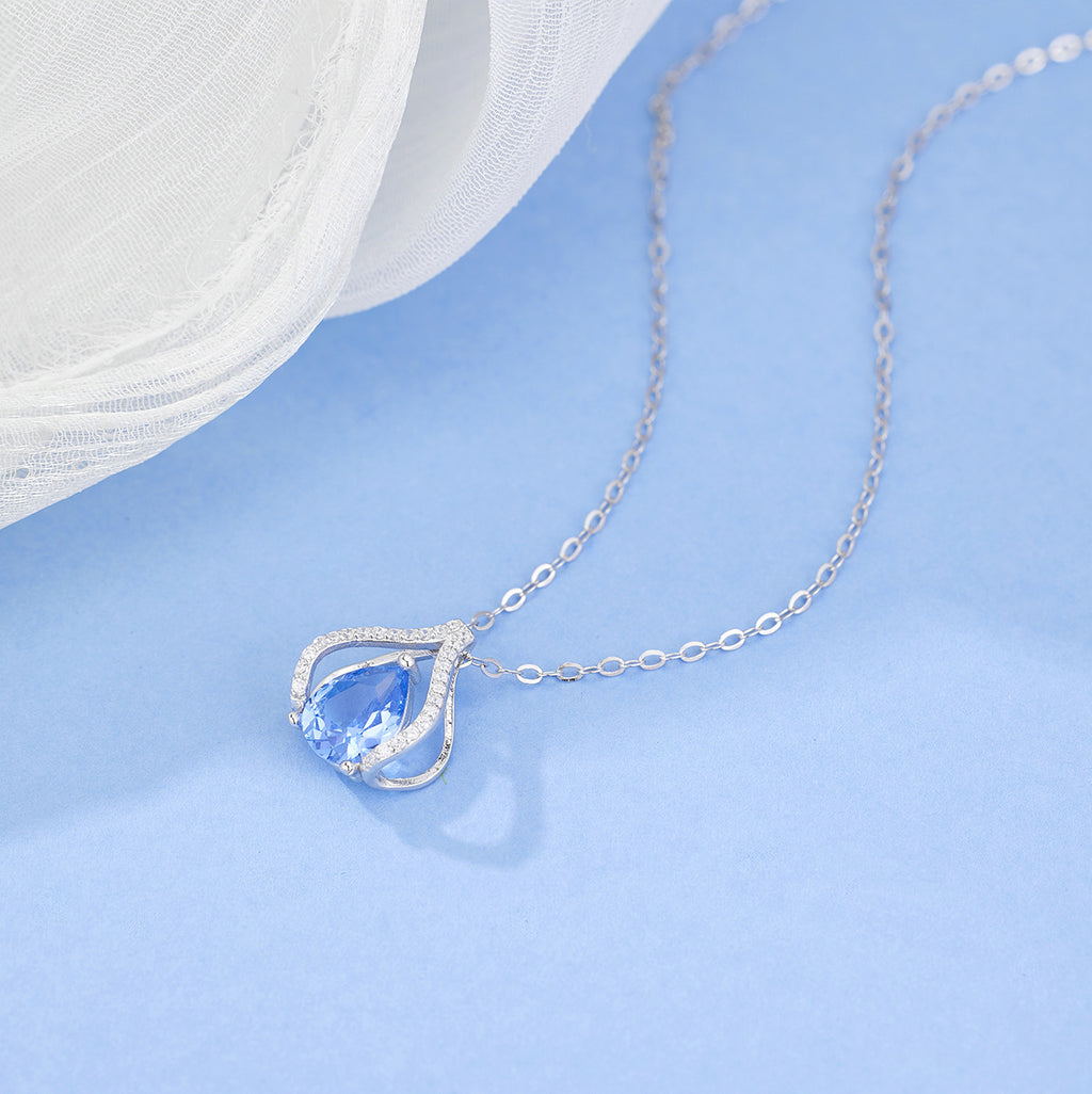 Damen elegante Halskette mit tropfenförmigem Anhänger und funkelnden Kristallen Shop Nory