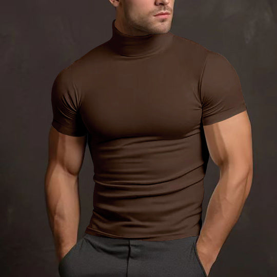 Herren nan körperbetontes Kurzarm-Rollkragenshirt aus Stretchjersey