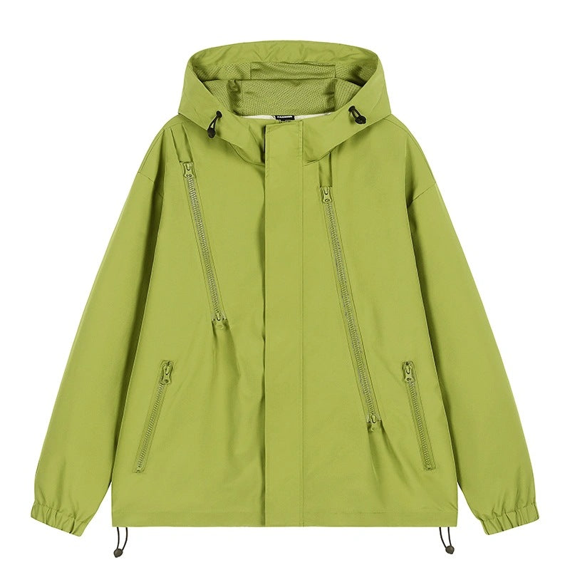 Damen Kurze technische Kapuzenjacke mit asymmetrischen Reißverschlüssen & Kordelzug Shop Nory