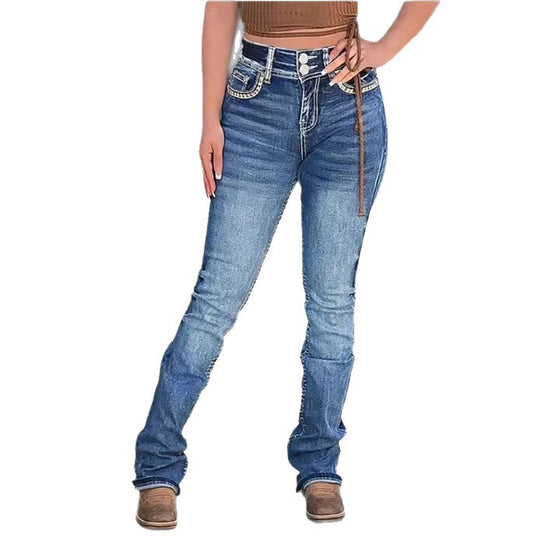 Damen Hochtaillierte Slim‑Straight Jeans mit V‑förmigem Bund und Superstretch-Denim Shop Nory